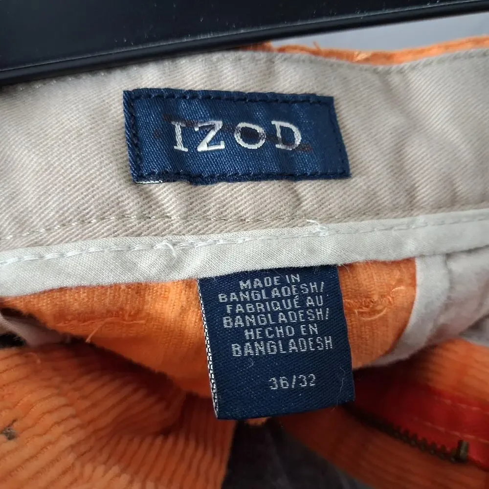 IZOD Golf Corduroy Pants 36 X 32 Tennessee Orange Chino Flat Front Straight Leg